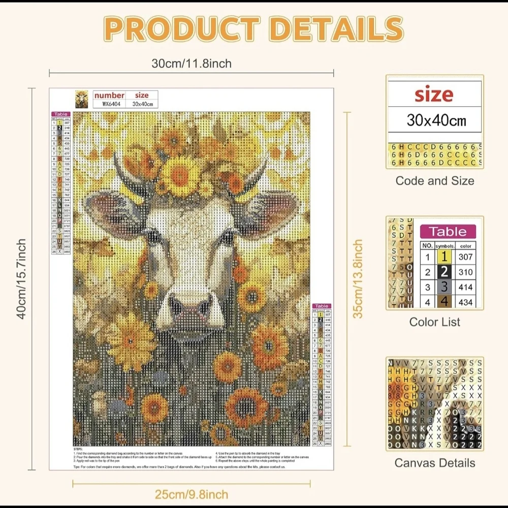 Yellow Sunflower Bull 5D Diamond Painting Kit New - Picture 3 of 7